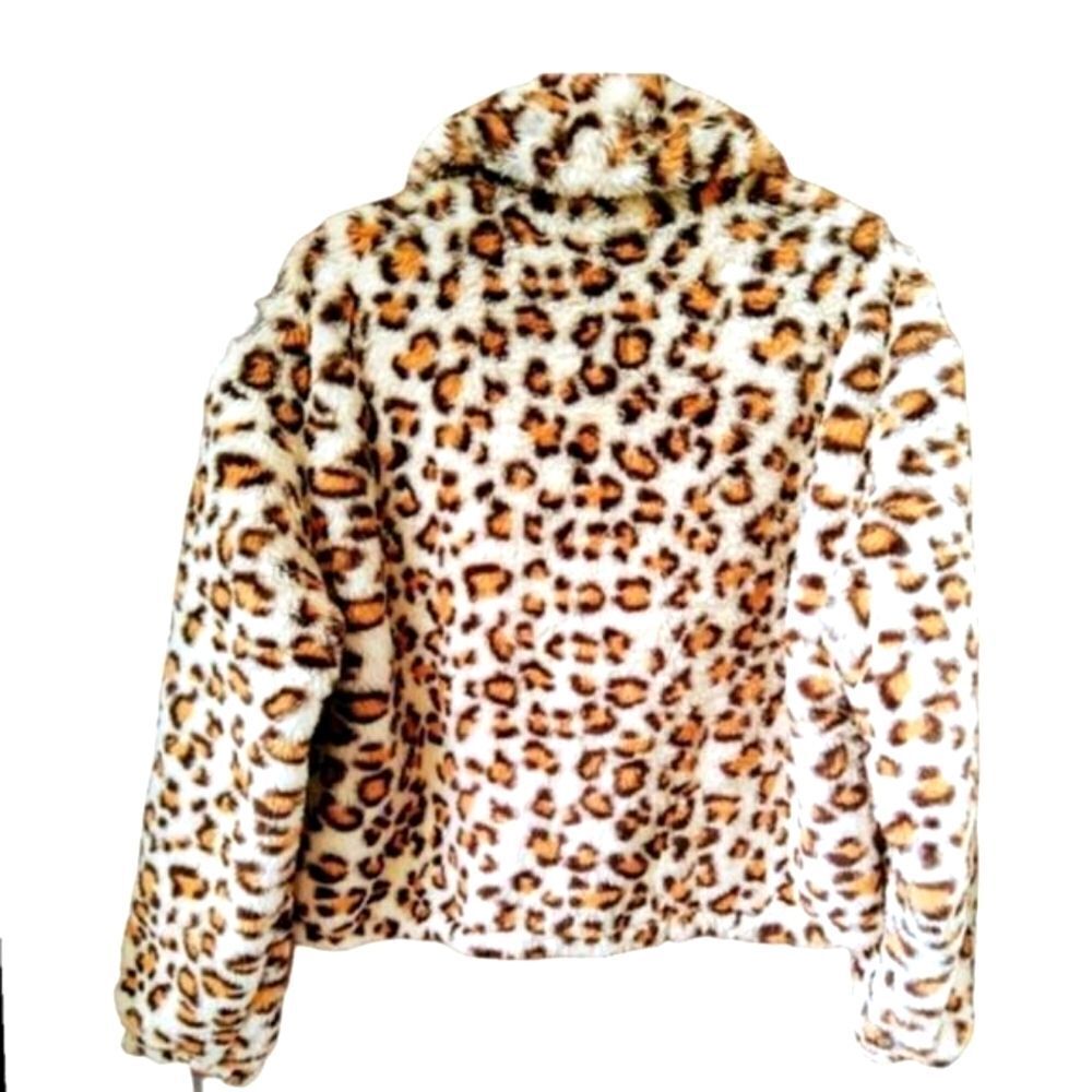 VS Pink Leopard Faux Fur Jacket L • Super Soft Cropped Coat • NWT • Stand Collar - Picture 11 of 15